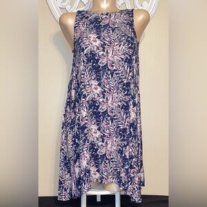 Roxy women’s dress large 12 14 mini swing capella Navy blue floral tank u back